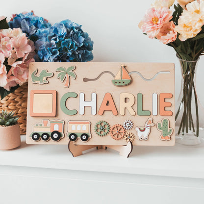 Montessori Personalized Wooden Name Puzzle — Custom Letter Board Educational Toy for Babies