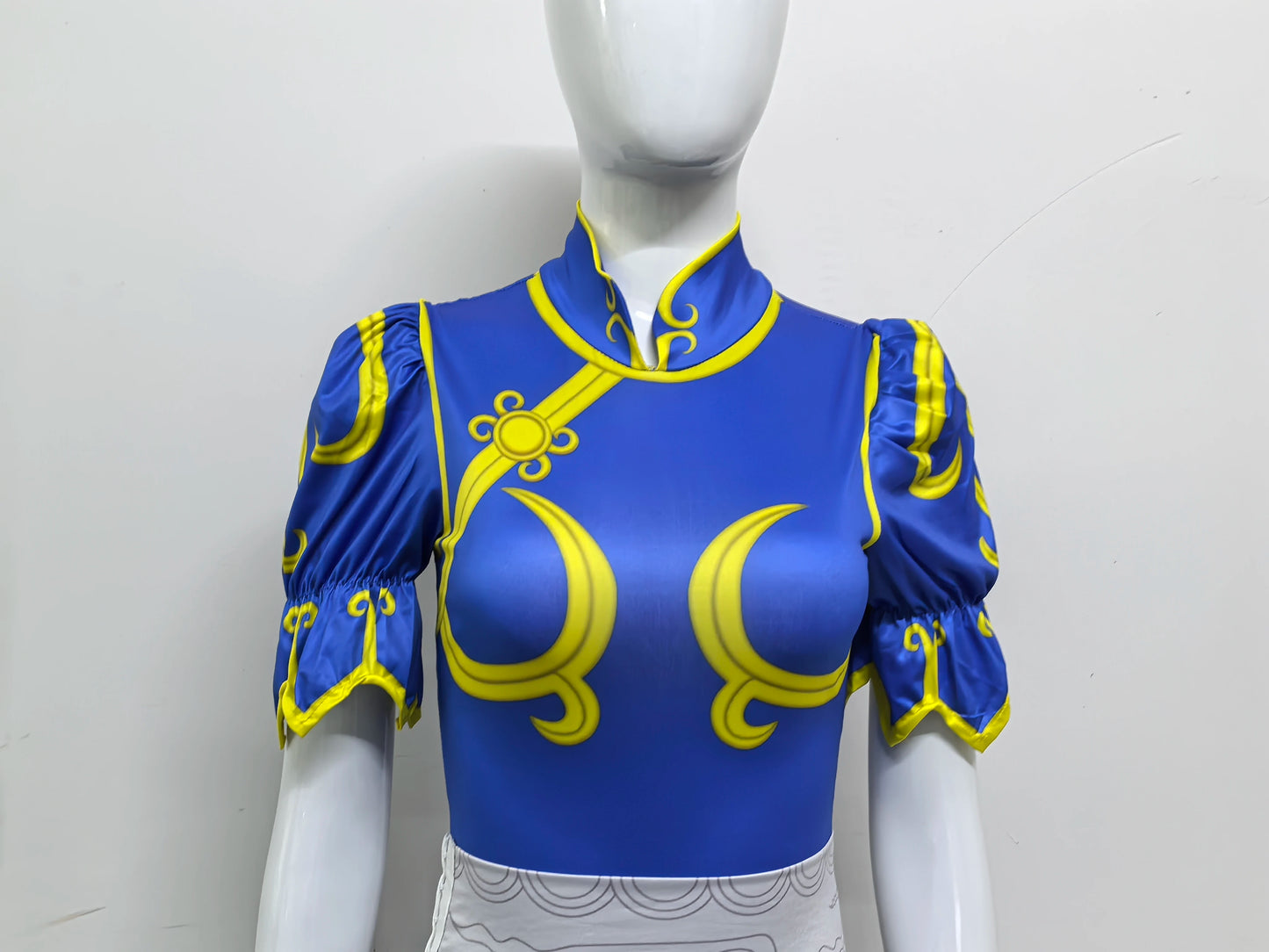 Chun-Li Cosplay Costume - Women’s Blue Cheongsam Dress with Headdress & Waistband for Halloween