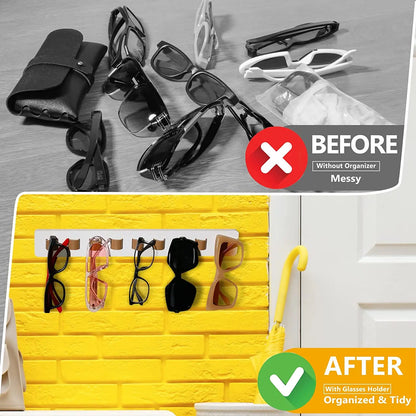 Bamboo Wood Sunglass Organizer for Wall - Eyeglass Hanging Holder and Sunglasses Storage Solution