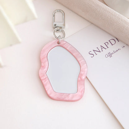 Mini Resin Makeup Mirror Keychain - Irregular Portable Touch-Up Mirror Bag Charm for Purses & Backpacks