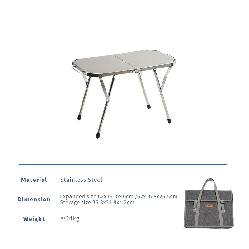 Outdoor Portable Stainless Steel Picnic Table – Durable Height Adjustable Folding BBQ & Camping Cooking Table