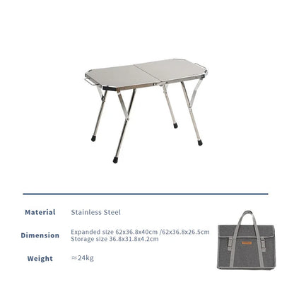 Outdoor Portable Stainless Steel Picnic Table – Durable Height Adjustable Folding BBQ & Camping Cooking Table