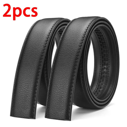 2Pcs Men’s No-Buckle Belt – High-End Black Soft PU Leather Strap Fashion Belt