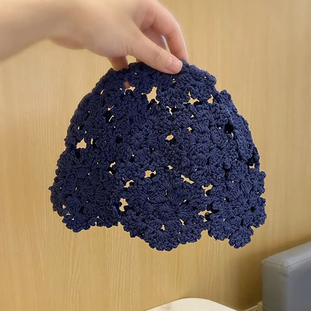 Autumn Winter Knitted Beret – Hollow Lace Flower Fashion Skullies Hat for Women, Casual Bonnet Cap