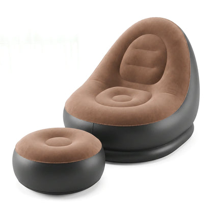2PCS Inflatable Chaise Lounge Set - Portable Outdoor Recliner Sofa Chair with Footstool & Garden Ottoman