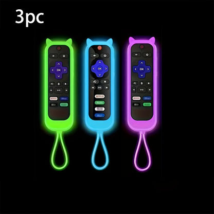 Glow-in-the-Dark Cat Ear Silicone TV Remote Cover - Cute Protective Case for TCL, Hisense & Roku Remotes