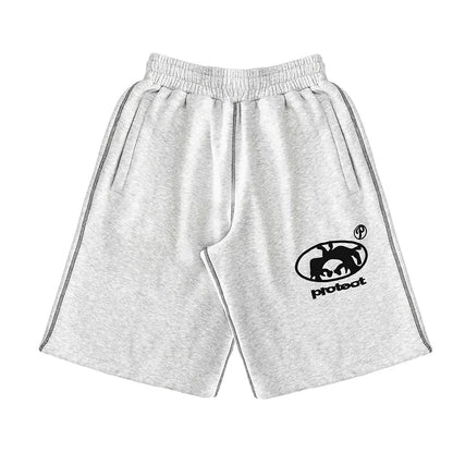 Men’s Y2K Grey Cotton Cargo Shorts - Baggy Hip-Hop Streetwear Casual Summer Style
