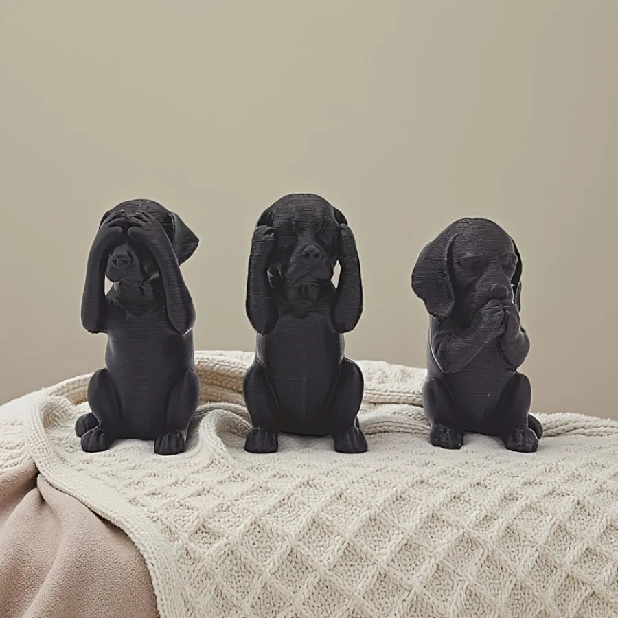 3-Piece Wise Dog Statue Set — 3D Printed Dachshund Figurines for Home & Office Decor