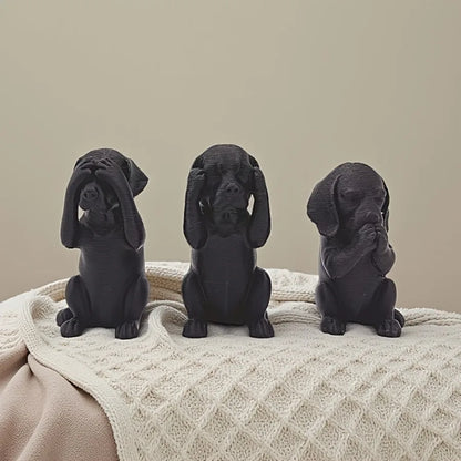 3-Piece Wise Dog Statue Set — 3D Printed Dachshund Figurines for Home & Office Decor