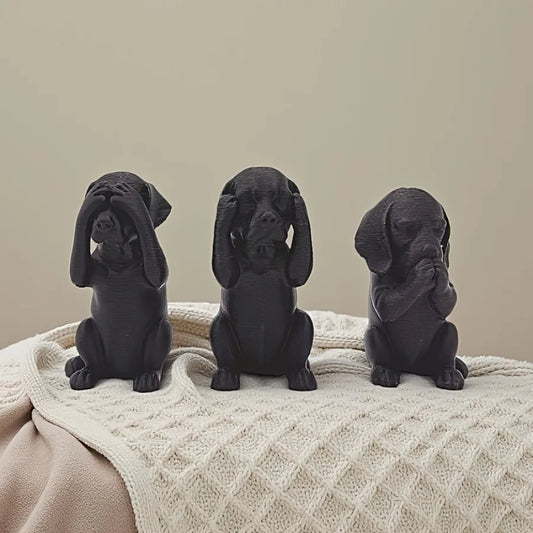 3-Piece Wise Dog Statue Set — 3D Printed Dachshund Figurines for Home & Office Decor