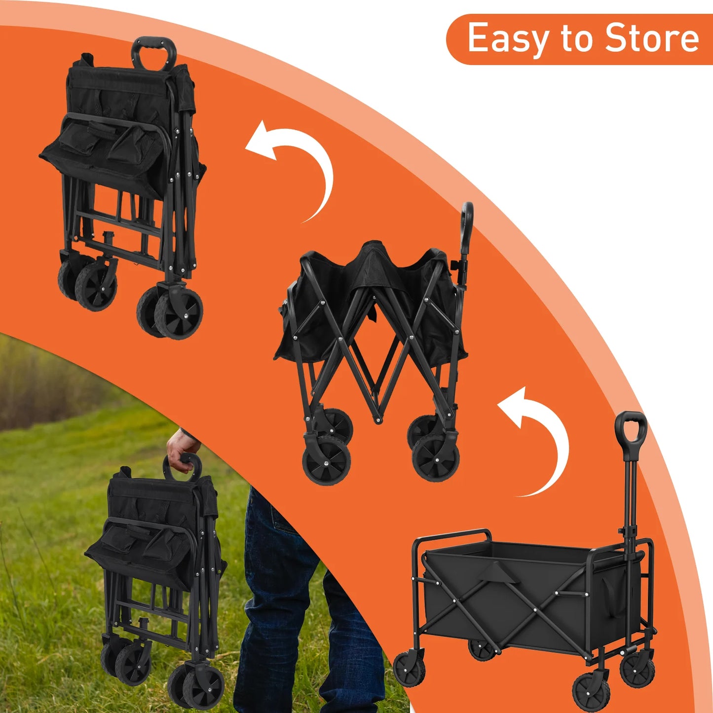 Portable Folding Handcart – Adjustable Height & Angle, Easy Fold, Heavy-Duty Load Carrier for Beach & Camping