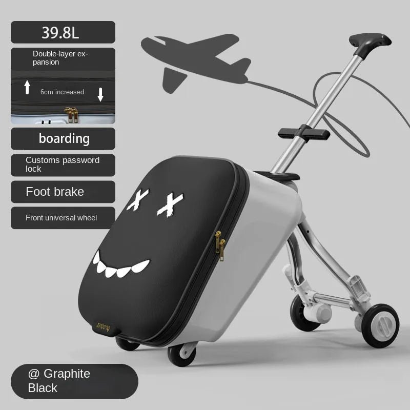 Children's Ride-On Luggage with Brake Wheels – Foldable Trolley Suitcase for Baby, Cabin Carry-On Travel Case