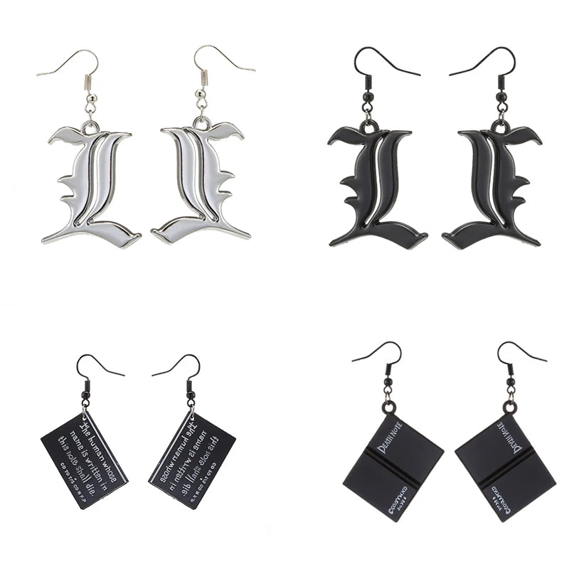 Death Note Anime Book Drop Earrings - Black L Cosplay Jewelry Birthday Gift