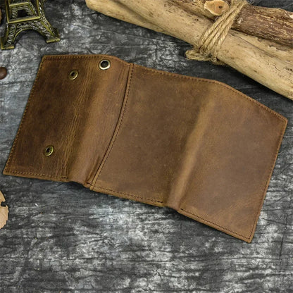 Men’s Genuine Leather Short Wallet with Chain – Trifold Zipper Clutch, Card Holder & Coin Purse