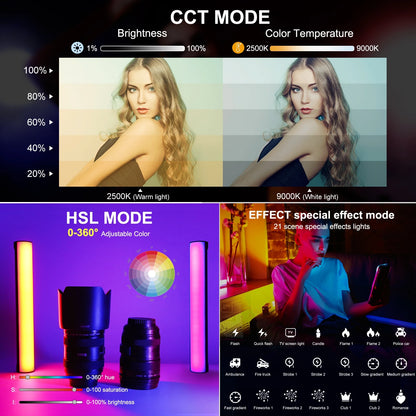 PULUZ RGB LED Light Wand 17cm/30cm – Magnetic Handheld Full Color Fill Stick Light for Photography & Video Shooting