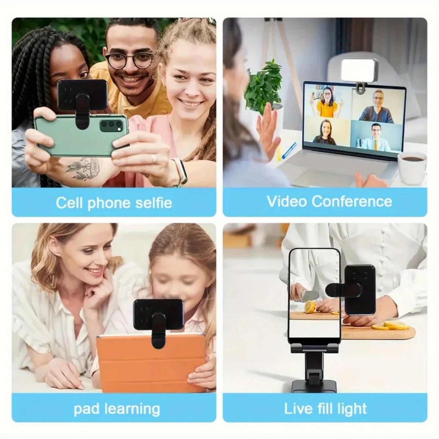 Mini Clip-On Selfie Fill Light with 3 Color Modes – Rechargeable LED Light for Mobile Phones, Computers & Photography, Adjustable Brightness Portable Lighting Tool