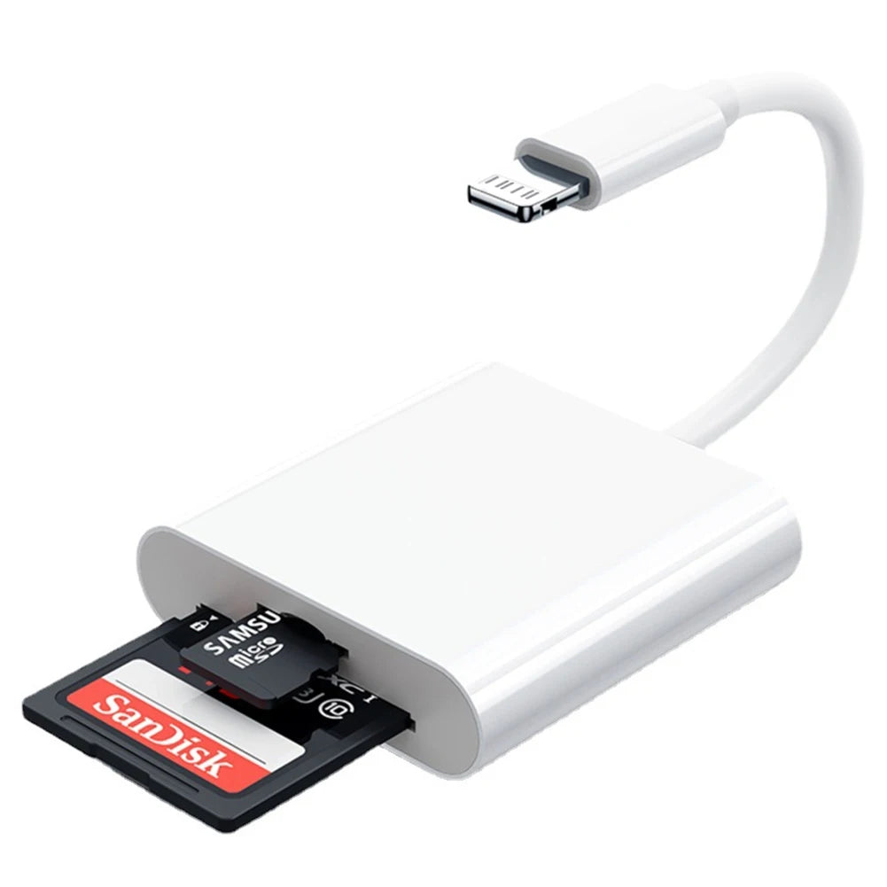 2-in-1 Lightning to SD/TF Card Reader – OTG Flash Adapter for iPhone 14/13/12 Pro Max & iPad, USB 3.0 Memory Card Adapter