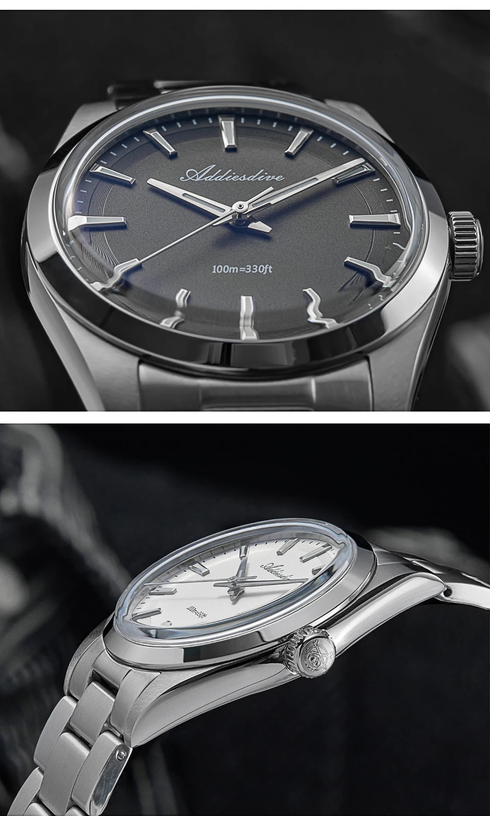 ADDIESDIVE 36MM Men's Stainless Steel Quartz Watch — Luxury Bubble Mirror Glass, 100M Waterproof Timepiece AD2066