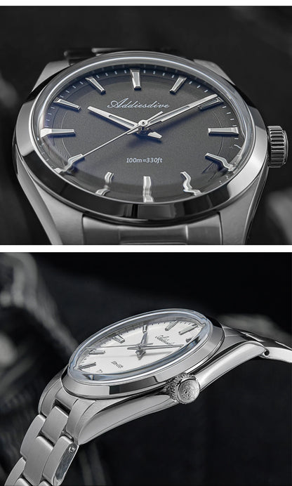 ADDIESDIVE 36MM Men's Stainless Steel Quartz Watch — Luxury Bubble Mirror Glass, 100M Waterproof Timepiece AD2066