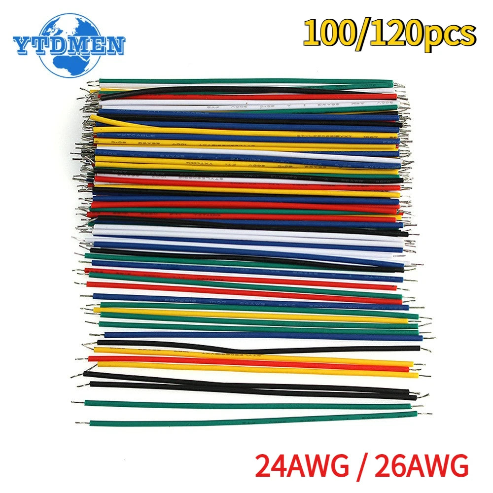 100/120PCS Tin-Plated Jumper Wires - 24AWG/26AWG 6-Color Breadboard PCB Wire DIY Electronics Kit