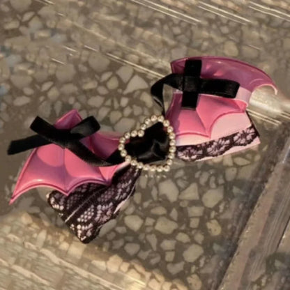Lolita Lace Bow Hair Clip - Black Pink Sweet Girl Hairpin