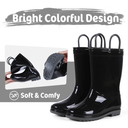 Shevalues Kids Waterproof Rain Boots – Non-Slip Toddler Boots with Easy-On Handles for Boys & Girls