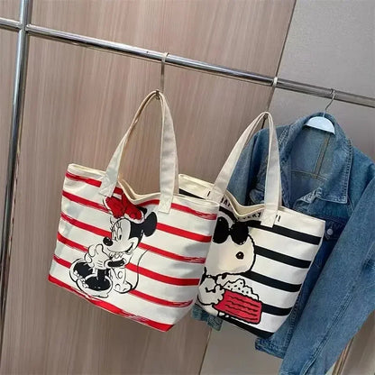 Disney Minnie & Snoopy Cartoon Canvas Tote Bag – Large Capacity Cute School & Mommy Bag for Books, Students & Everyday Use