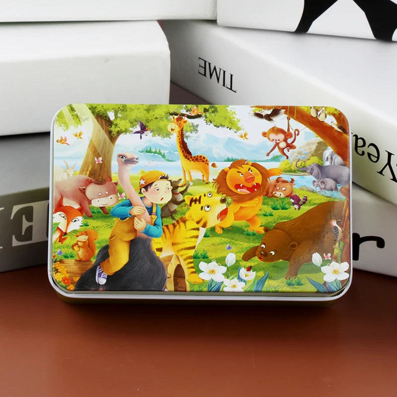 60 Piece Wooden Puzzle Toy Set - Cartoon Vehicle & Animal Jigsaw Educational Learning Gift for Kids