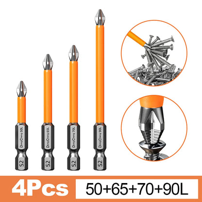 Magnetic Anti-Slip Screwdriver Bit Set - S2 Alloy Steel Impact Resistant Hex Shank Bits for Power Tools