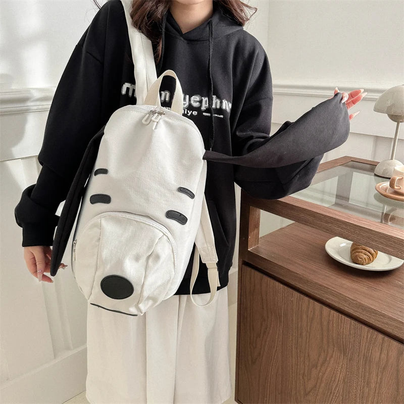 Cute Dog Canvas Backpack 2025 — Korean-Style Portable Student Travel Bookbag