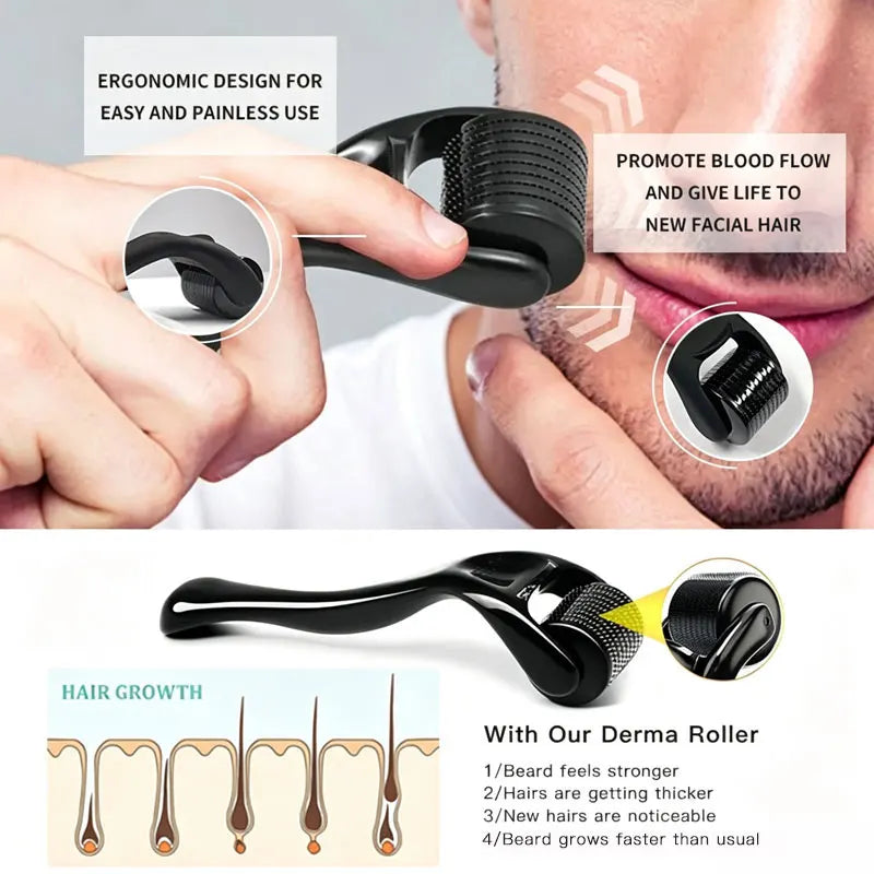Microneedle Derma Roller - 540-Needle Facial, Body & Beard Skin Roller 0.2-0.3mm