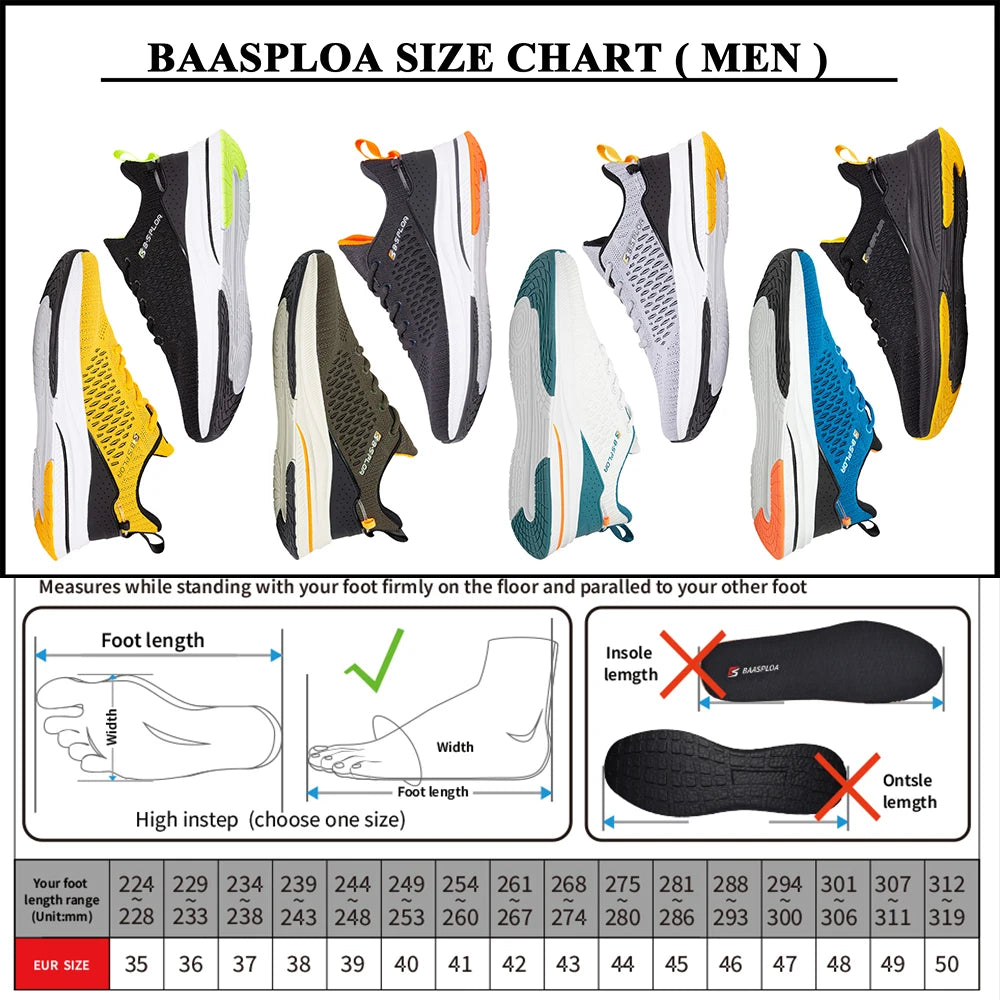 Baasploa Lightweight Running Shoes for Men - 2023 Designer Mesh Lace-Up Sneakers for Outdoor Sports