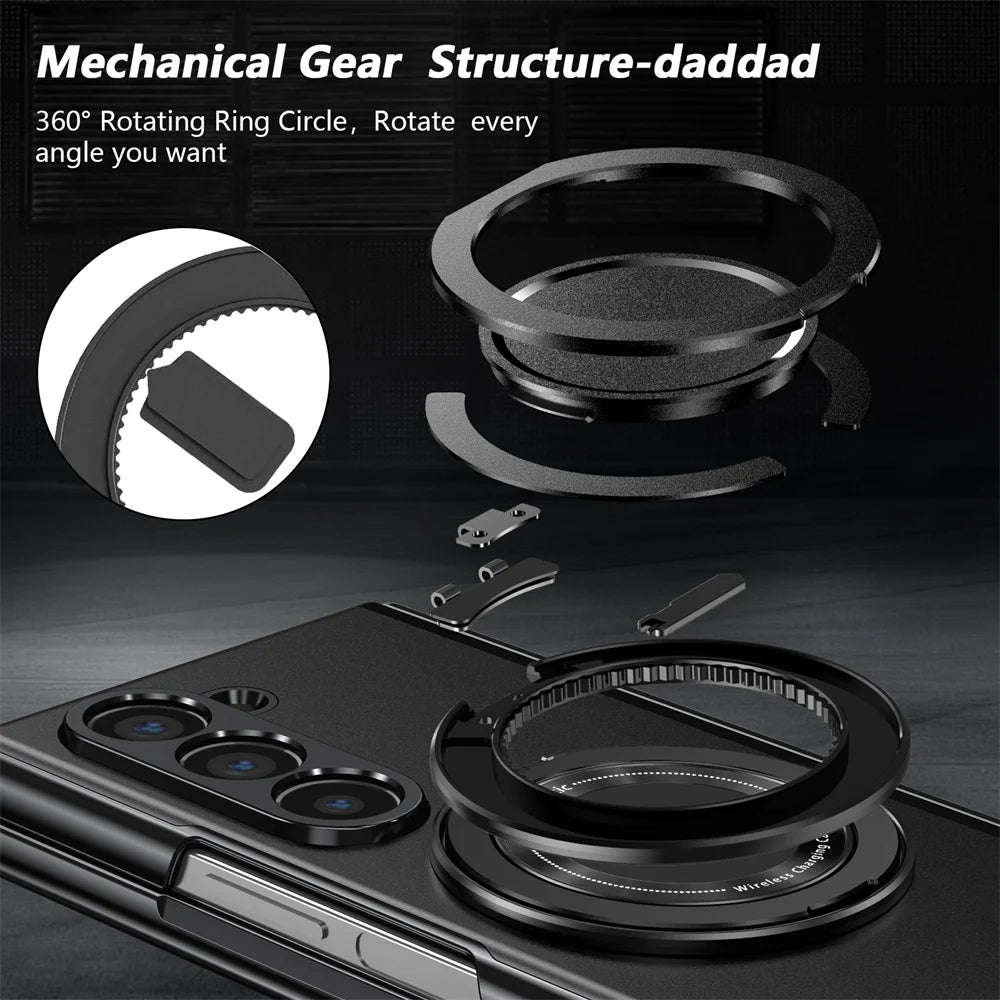 360° Rotating Magnetic Ring Case for Samsung Galaxy Z Fold 6/5/4/3 5G – Hinge Protection Phone Cover with Holder