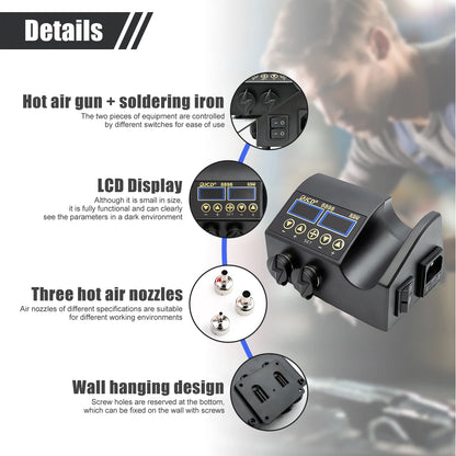 JCD 8898 2-in-1 Soldering Station 750W – Soldering Iron & Hot Air Gun for BGA SMD Phone Repair & Welding