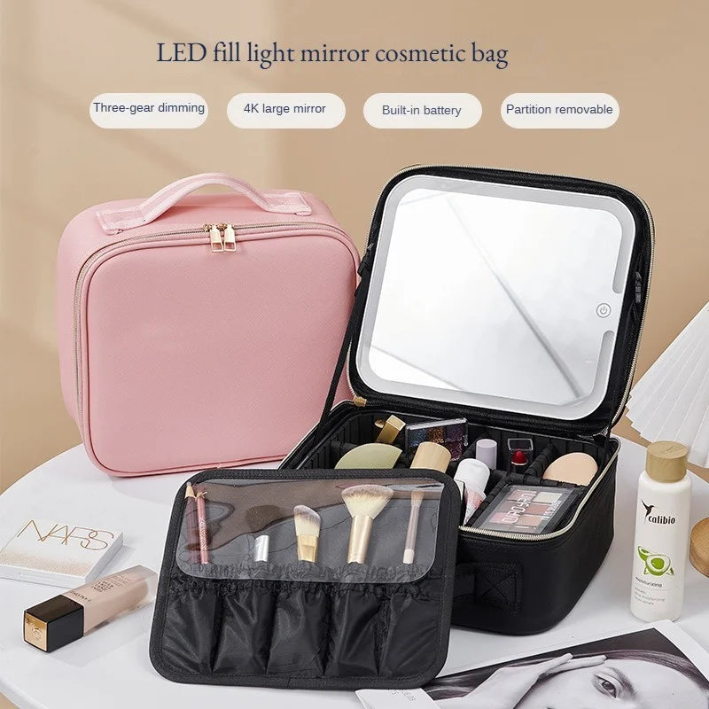 LED Cosmetic Case with Lights & Mirror – Large Capacity Luxury Makeup Bag with Premium Feel