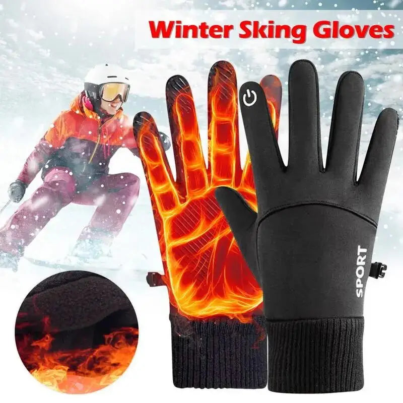 Black Winter Touch Screen Gloves - Waterproof, Fleece-Lined Full Finger for Cycling, Skiing, and Motorcycle Riding