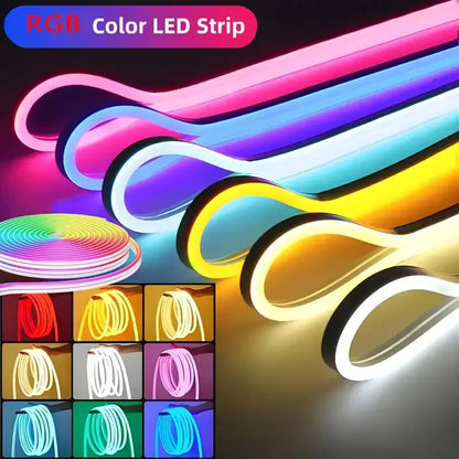 EU Plug DC24V RGB Neon LED Strip – 3535 Bluetooth Music Sync Waterproof Rope Light, 5-30M for Indoor & Outdoor Decor
