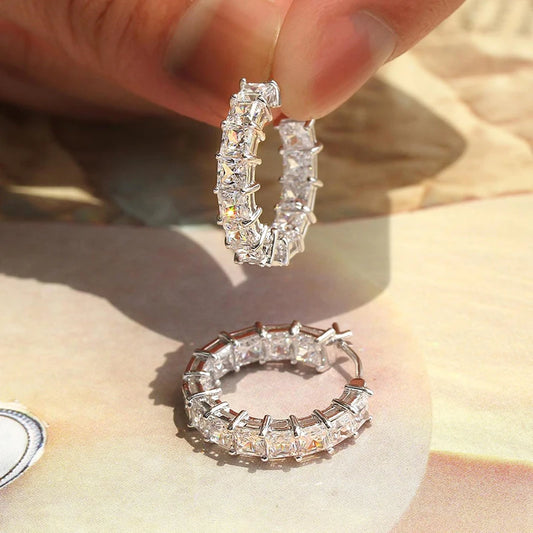 Huitan Princess Square Cubic Zirconia Hoop Earrings – Luxury Trendy Fashion Jewelry for Women