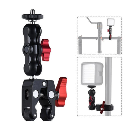 Super Clamp Camera Mount with 360° Ballhead, Double Ball Head Magic Arm Adapter for DSLR, GoPro, LED Lights, and Phone