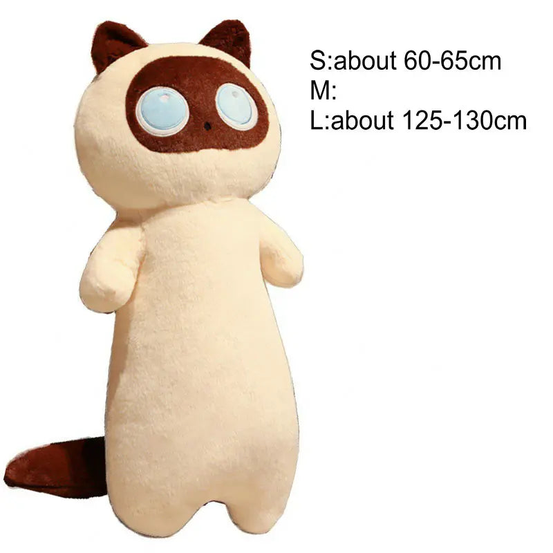 Kawaii Siamese Cat Plush Toy – Long Oblong Orange & Black Kitten Nap Pillow for Kids, Bed Decor & Hug Cushion