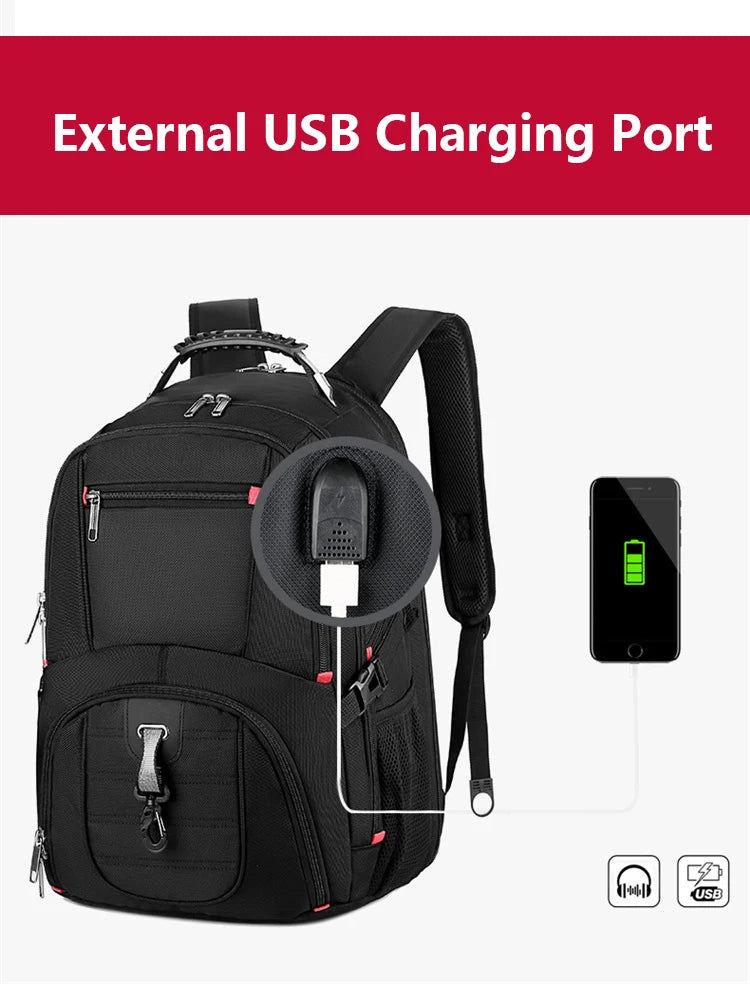 Swiss Multifunctional 17 Inch Laptop Backpack – Durable Travel Bag with USB Charging Port, Water-Resistant College Bookbag
