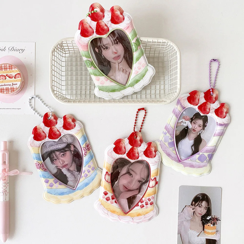Strawberry Cake Bag Pendant - Cute Cartoon 3-Inch Card Holder & Photo Keychain Gift