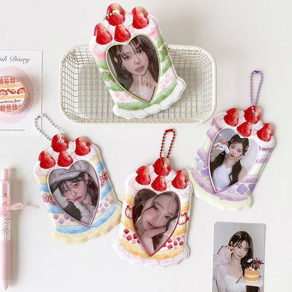Strawberry Cake Bag Pendant - Cute Cartoon 3-Inch Card Holder & Photo Keychain Gift