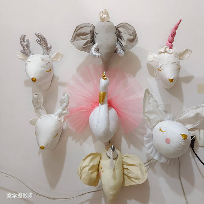 Handmade 3D Felt Animal Heads — Elephant & Swan Wall Hanging Decor for Nursery & Kids’ Bedroom