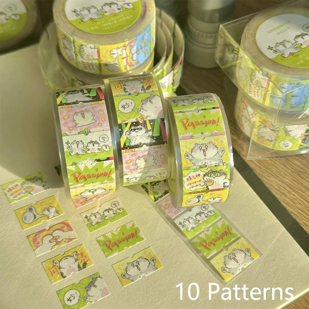 200Pcs Cat Sticker Roll - Cute Waterproof Animal Meme Decals for Kids Scrapbooking Phone Cases & DIY Decoration