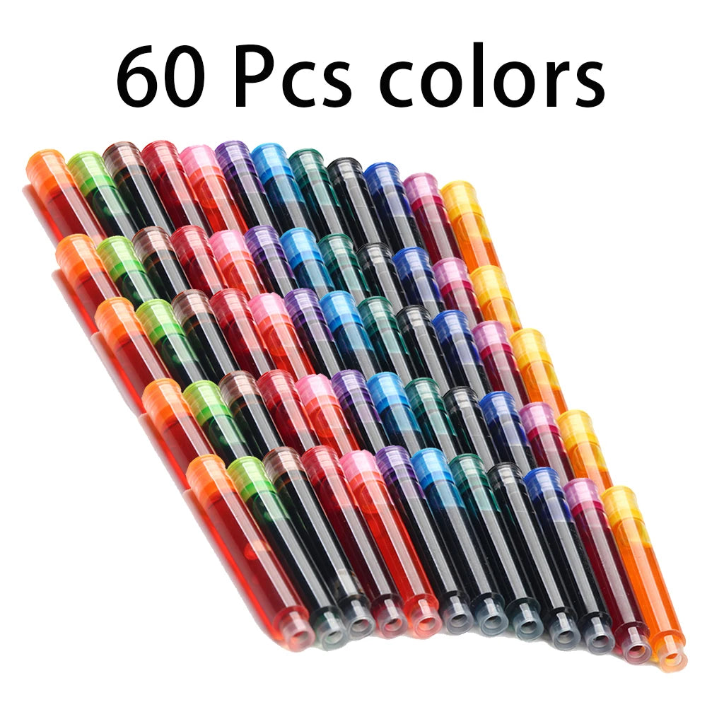 Colorful Fountain Pen Ink Cartridges - 12-60PCS 3.4mm Ink Sac Refills for Drawing, School & Office Writing Supplies
