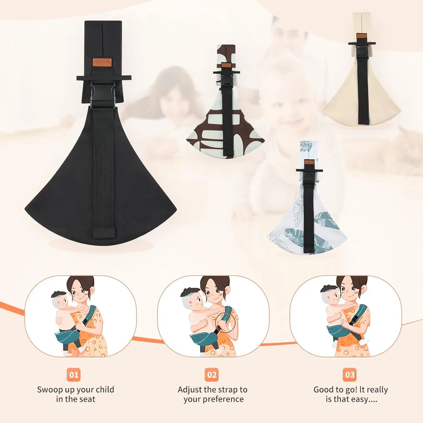 Portable Baby Carrier Wrap - Adjustable Shoulder Sling for Infants & Toddlers with Multifunctional Strap