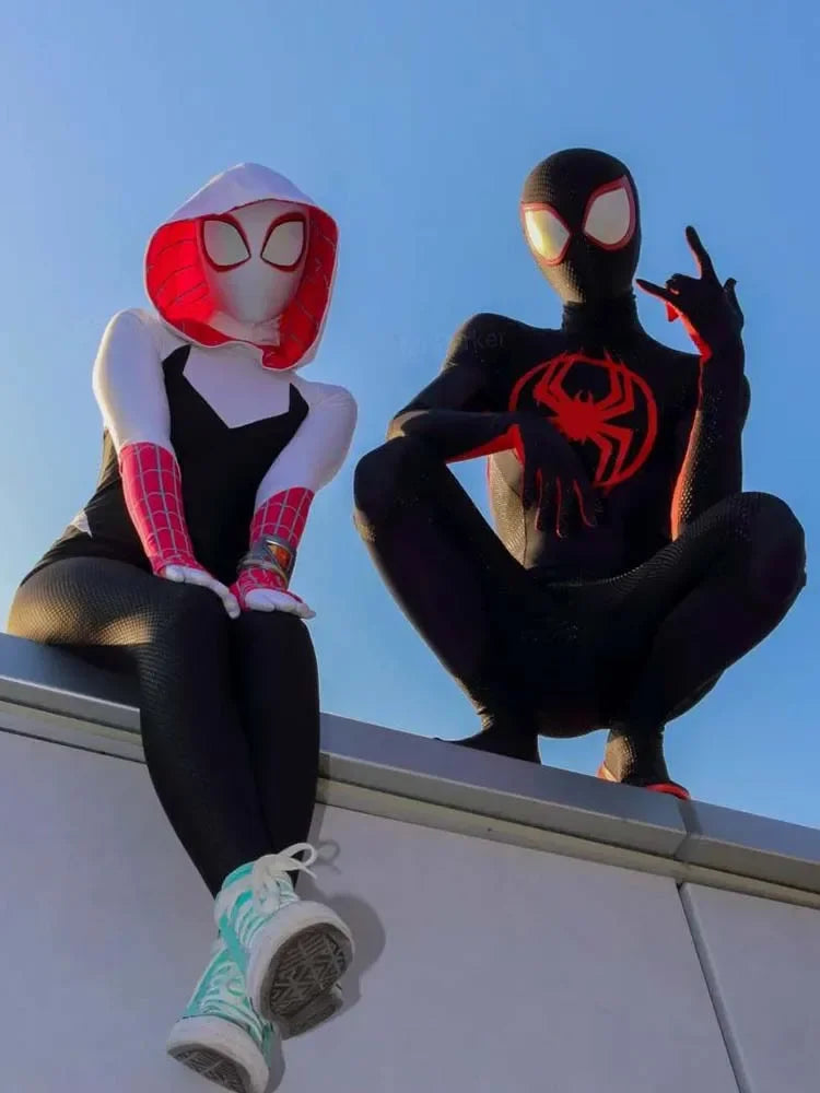 Anime Superhero Cosplay Spider-Man Bodysuit — Miles & Gwen Halloween Carnival Party Couple Costume
