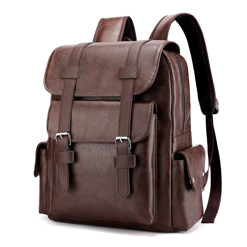 Men’s PU Leather Backpack - Large Laptop Bag Casual School Travel Backpack for Teen Boys