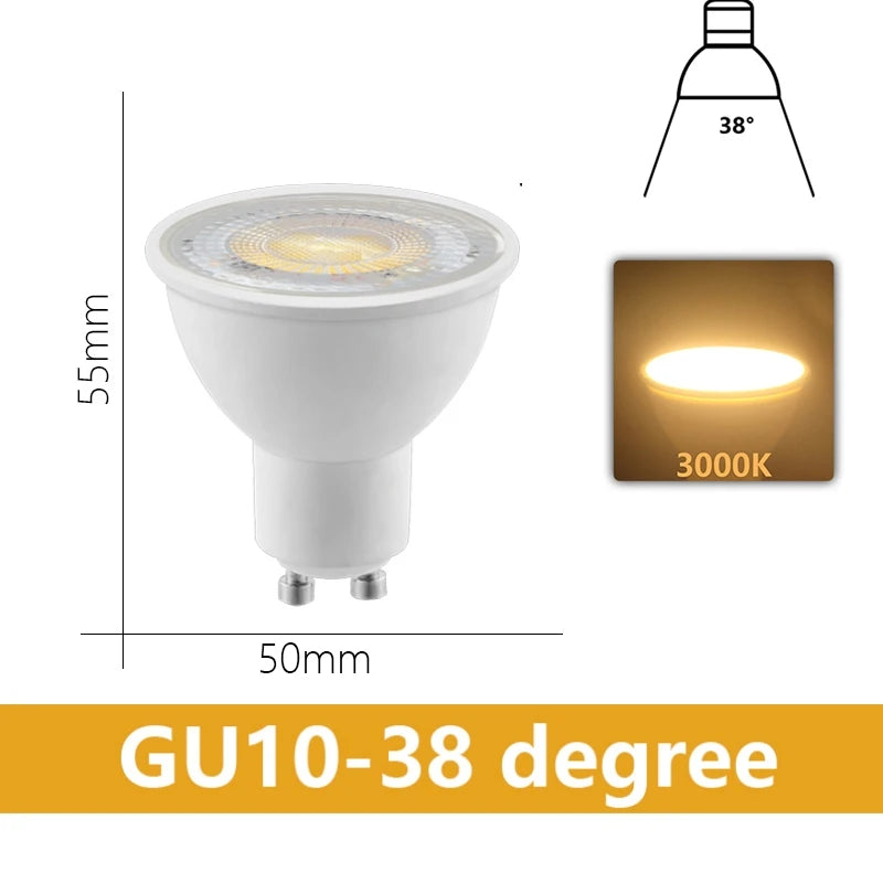 6PCS GU10 LED Spotlights AC175–265V – 3W/6W/9W/12W No Flicker Bulbs, 120°/38° Beam, Halogen Replacement